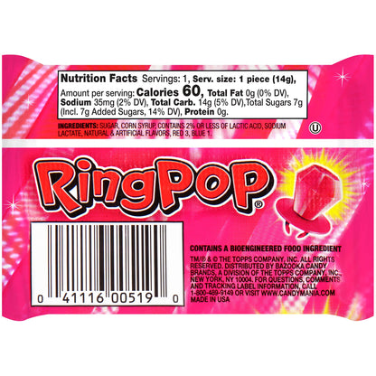 Ring Pop Pink Valentine's Candy, Individually Wrapped Pink Lollipops, Strawberry 30 Ct Bulk Suckers for Kids, Fun Candy for Gender Reveals, Valentine's Gifts, Goodie Bags, Party Favors
