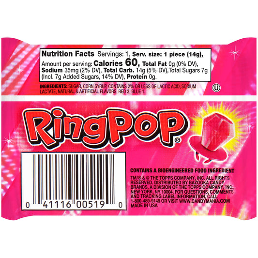 Ring Pop Pink Valentine's Candy, Individually Wrapped Pink Lollipops, Strawberry 30 Ct Bulk Suckers for Kids, Fun Candy for Gender Reveals, Valentine's Gifts, Goodie Bags, Party Favors