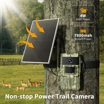 Trail Camera, 2.7K Game Cameras Cellular Trail Cameras with Night Vision Motion Activated IP66 Waterproof 4G LTE Cellular Cam 940nm No Glow Infrared LEDs Solar Powered Live Streaming Security Camera