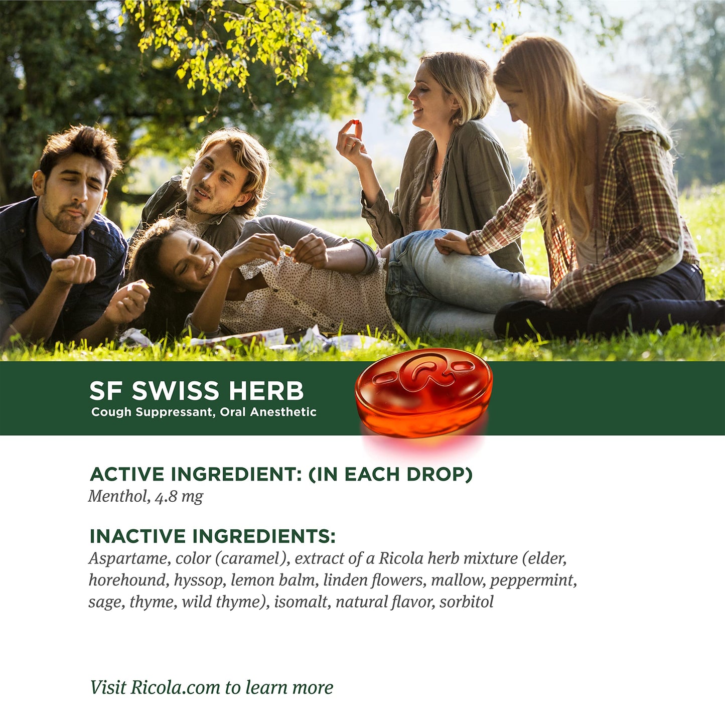 Ricola Sugar Free Swiss Herb Herbal Cough Suppressant Throat Drops, 19ct Bag (Pack of 12)