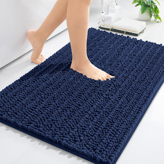 Arotive Luxury Chenille Bathroom Rug Mat, Extra Soft Thick Absorbent Shaggy Bath Rugs, Non-Slip Machine Wash Dry, Plush Bath Mats for Bathroom, Shower and Tub, 30x20, Navy