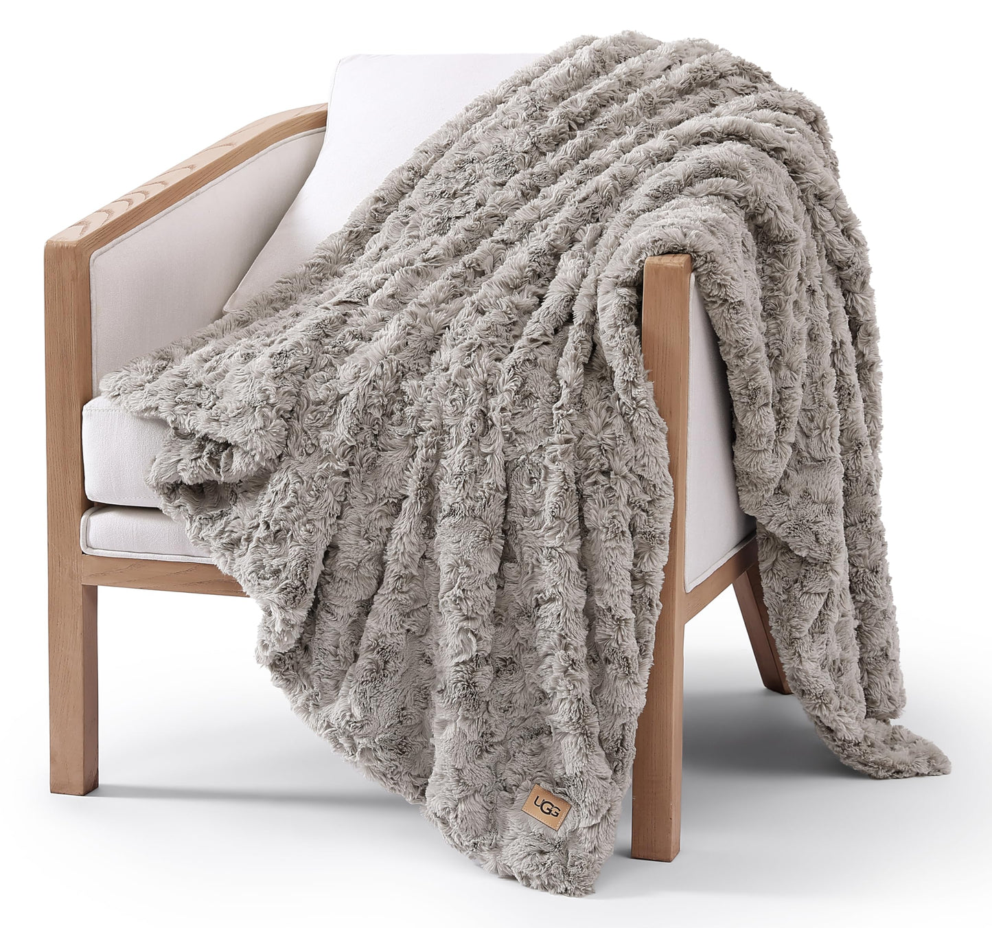 UGG Adalee Faux Fur Throw Blanket Luxury Lightweight Cozy Soft Throw for Couch Bed or Chair Hypoallergenic Machine Washable Double-Sided Fluffy Blanket Home Decor, 50-inch x 70-inch, Seal Grey