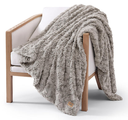 UGG Adalee Faux Fur Throw Blanket Luxury Lightweight Cozy Soft Throw for Couch Bed or Chair Hypoallergenic Machine Washable Double-Sided Fluffy Blanket Home Decor, 50-inch x 70-inch, Seal Grey