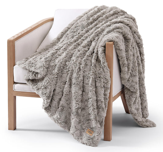 UGG Adalee Faux Fur Throw Blanket Luxury Lightweight Cozy Soft Throw for Couch Bed or Chair Hypoallergenic Machine Washable Double-Sided Fluffy Blanket Home Decor, 50-inch x 70-inch, Seal Grey