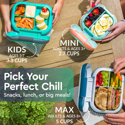 Bentgo Chill Kids Leak-Proof Lunch Box - 4-Compartment Bento Box with Built-In Ice Pack, 3.3 Cup Capacity, PFAS & BPA-Free, Microwave & Dishwasher Safe, Ideal Size for Ages 3 to 7 (Green/Navy)