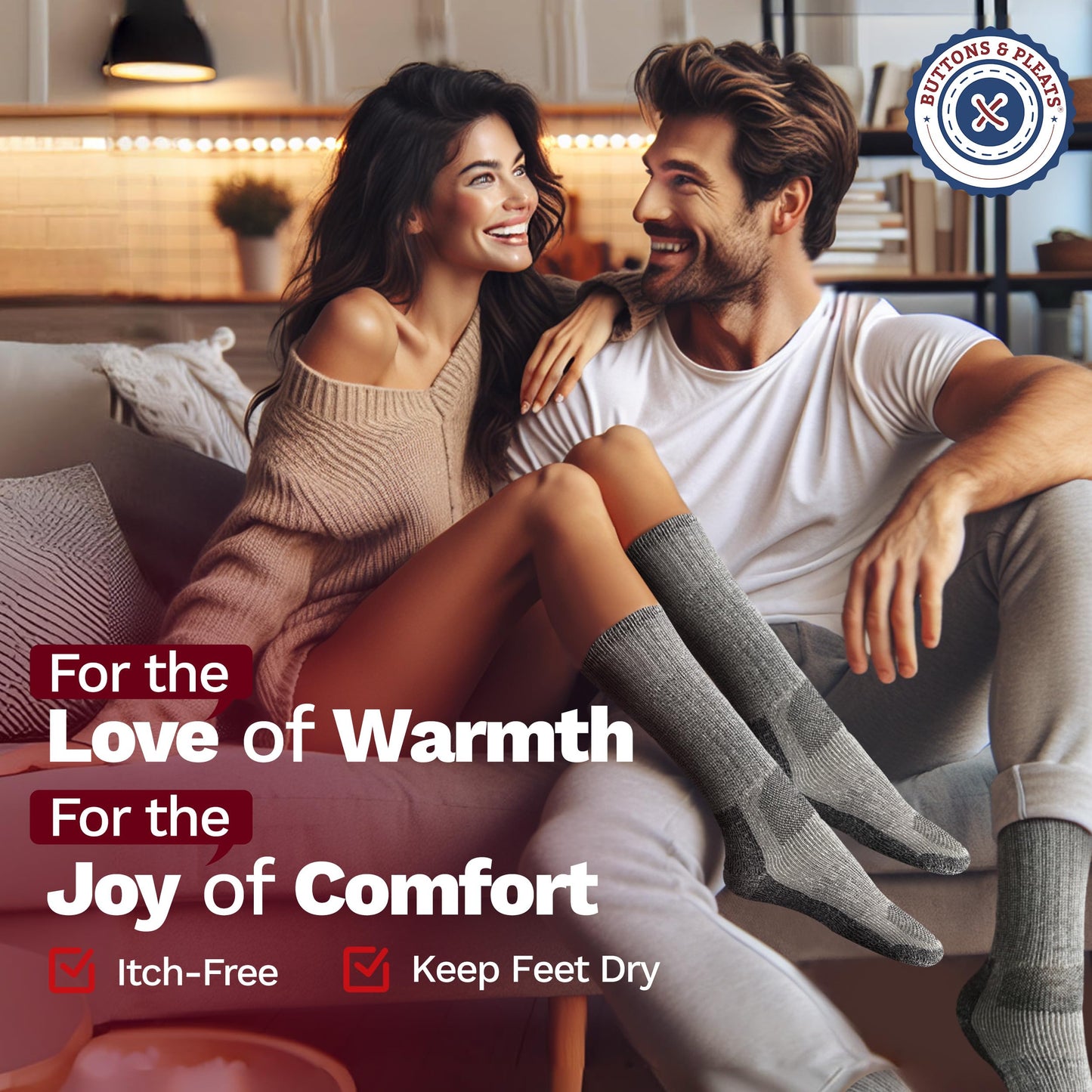 Buttons & Pleats Wool Socks for Men Women Merino Thermal Warm Cozy Winter Fuzzy Boot Sock Charcoal ML