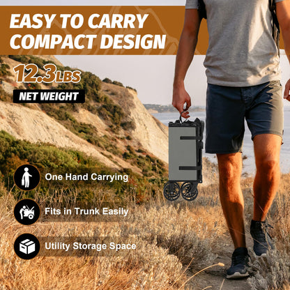 Eusuncaly Collapsible Wagon with Wheels, Wagons Carts Foldable, Heavy Duty Folding Utility Cart for Grocery, Camping, Shopping, Sports, Garden, Fishing, Grey