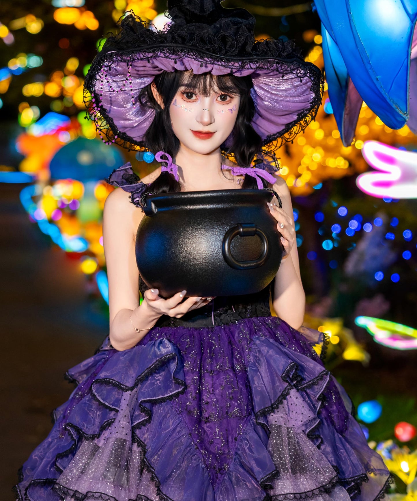 Glocamping 11" and 7.4” Package Large Easter Day, St. Patrick's Day, Halloween Black Plastic Witch Cauldron Kettle, Candy Holder, Party Favor Decoration