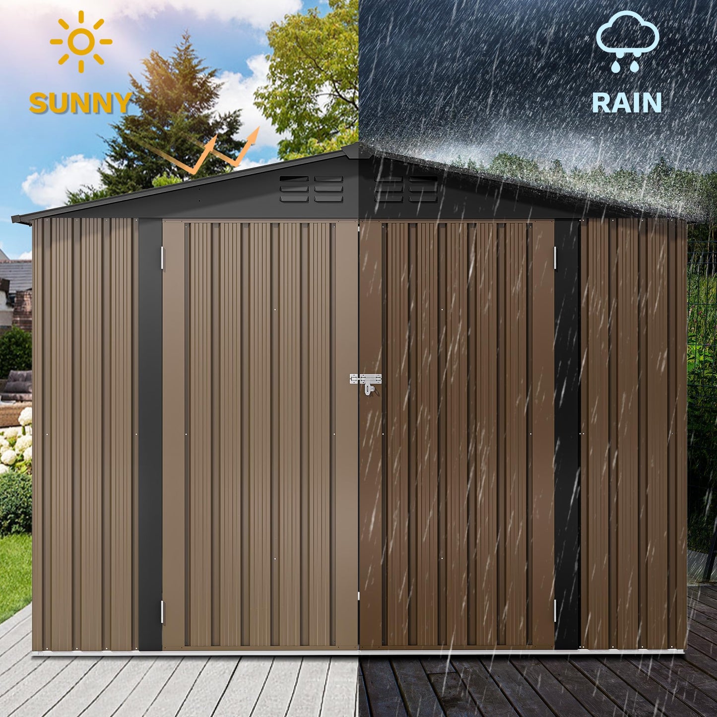 DWVO 8'x6' Large Metal Outdoor Storage Shed, Heavy Duty Tool Storage Sheds for Backyard Patio Lawn - Ideal for Bicycles, Garden Tools, and Lawn Equipment, Easy-to-Assemble, Brown