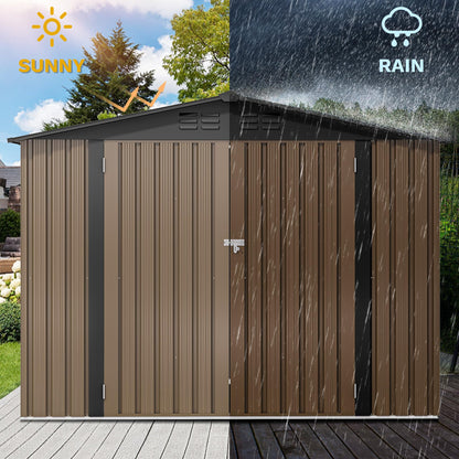DWVO 8'x6' Large Metal Outdoor Storage Shed, Heavy Duty Tool Storage Sheds for Backyard Patio Lawn - Ideal for Bicycles, Garden Tools, and Lawn Equipment, Easy-to-Assemble, Brown