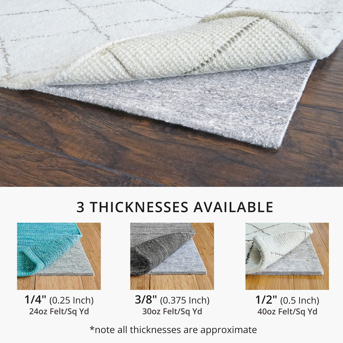 RUGPADUSA - Basics - 9'x12' - 1/4" Thick - 100% Felt - Protective Cushioning Rug Pad - Safe for All Floors and Finishes Including Hardwoods