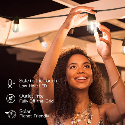 Brightech Ambience Pro Solar Powered Outdoor String Lights, 27 ft Commercial Grade Waterproof Patio Lights, 12 Edison Bulbs, Shatterproof LED String Lights for Outside, Porch - 1W Soft White