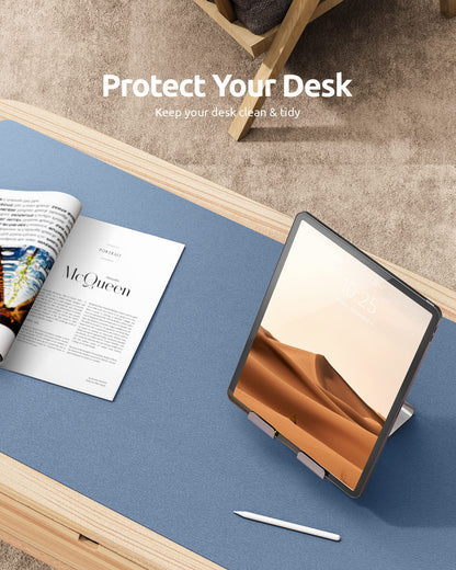 YSAGi Leather Desk Pad Protector, Office Desk Mat, Large Mouse Pad, Non-Slip PU Leather Desk Blotter, Laptop Desk Pad, Waterproof Desk Writing Pad for Office and Home (Blue, 23.6" x 13.8")