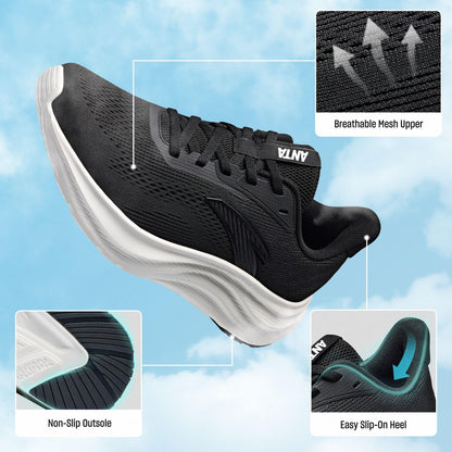 ANTA Women’s Running Shoes, Lightweight Cushioned Breathable Sneakers, Comfortable Trainers with Slip Resistant Outsole for Jogging, Workout, Daily Walking, Black/White, 9.5