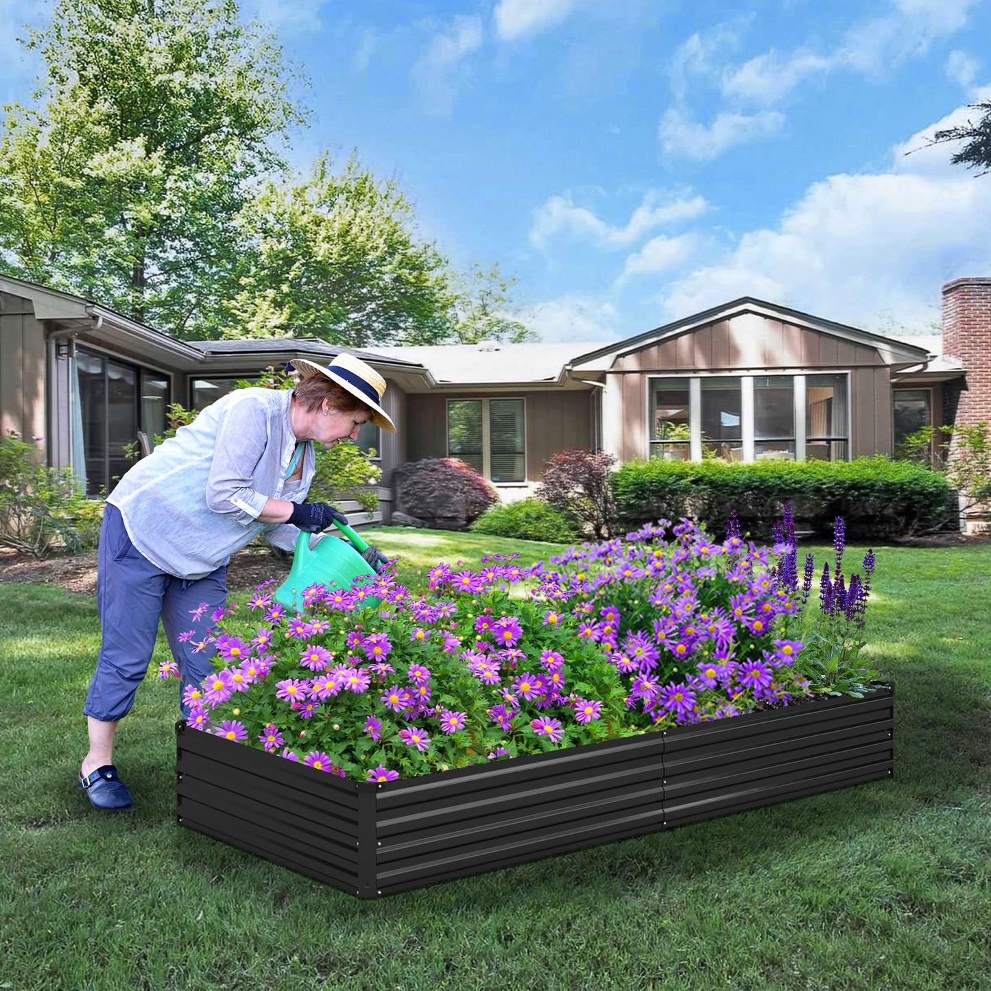 Foxlang 8x4x1ft(2 Pack) Galvanized Raised Garden Bed,Outdoor Planter Box Metal Patio Kit Planting Bed for Vegetables Flowers Herb,Black