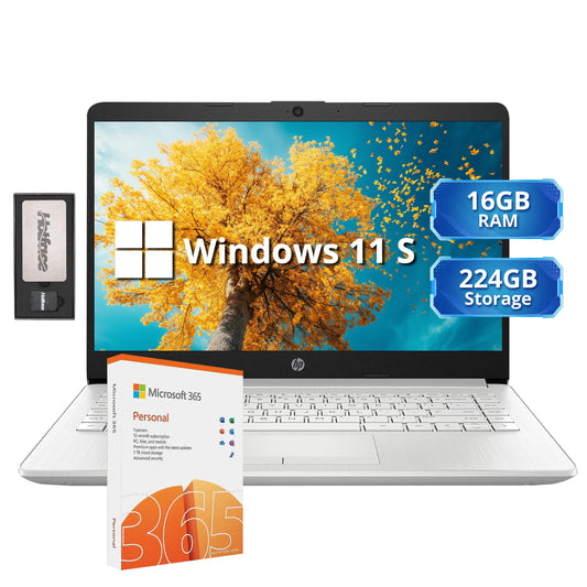 HP Stream 14" HD Lightweight Laptop, Intel Celeron N4120, 16GB RAM, 224GB Storage(64GB eMMC + 160GB Docking Station), Intel UHD Graphics, HD Webcam, 1 Year Office 365, WiFi, Bluetooth, Win 11s, Silver