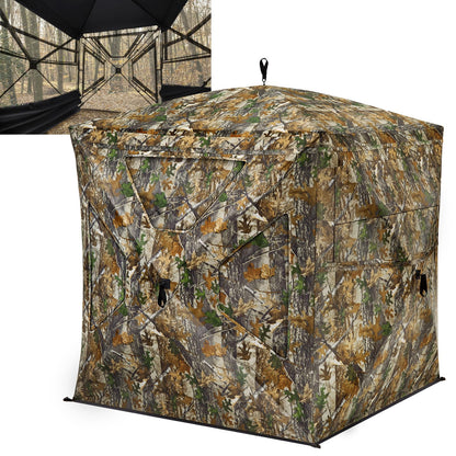 TIDEWE Hunting Blind 270°Full See Through with Windproof Curtain, Silent Magnetic Door & Sliding Windows, 2-3 Person Pop Up Ground Blind with Carrying Bag, 300D Portable Tent(Camouflage)