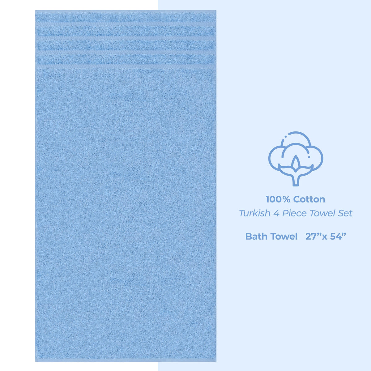 American Soft Linen Luxury 4 Piece Bath Towel Set, 600 GSM 100% Cotton Turkish Bath Towels for Bathroom, 27x54 in Large Bathroom Shower Towels, Sky Blue