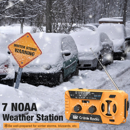Emergency Weather Radio for Winter Storm, NOAA Weather Radio Hand Crank Emergency Radio with 7400mWh Power Bank, USB/Solar/Hand Crank, Battery Operated,Flashlight&SOS Alarm,for Emergency Survival Gear