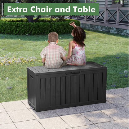 NUNU LAB 75 Gallon Outdoor Storage Box,Large Resin Sturdy Deck Box, Backyard Outside Storage Box Waterproof with Double Wall Panels,Package Delivery Garden Hose Storage Bin Outdoor Tool