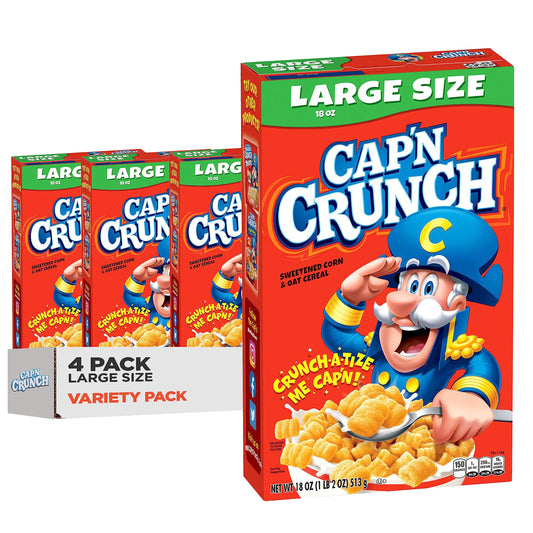 Cap'n Crunch Cereal, Original, Boxes, 18 Oz, Pack of 4