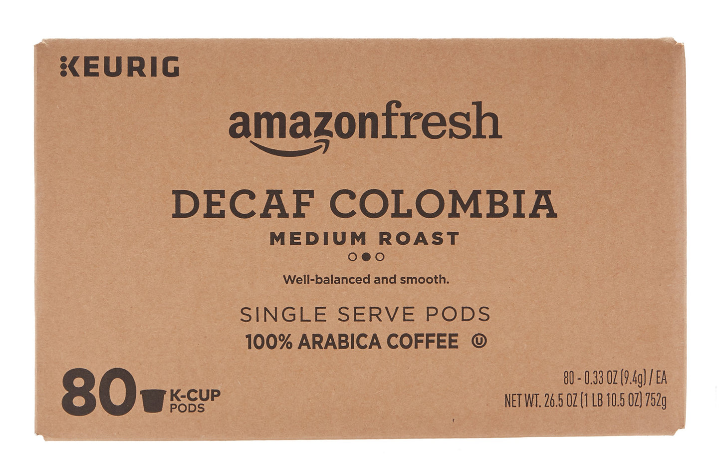 AmazonFresh 80 Ct. K-Cups, Decaf Colombia Medium Roast, Keurig K-Cup Brewer Compatible
