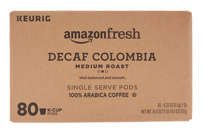 AmazonFresh 80 Ct. K-Cups, Decaf Colombia Medium Roast, Keurig K-Cup Brewer Compatible