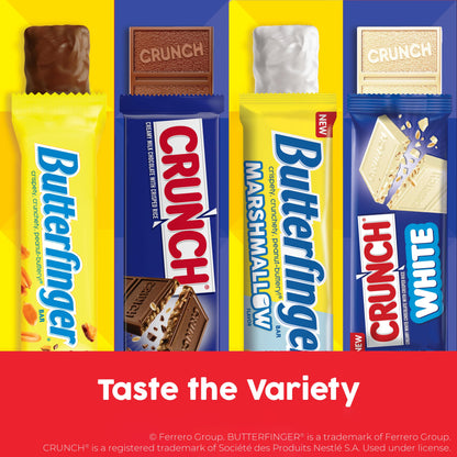 Butterfinger, CRUNCH, Butterfinger Marshmallow, CRUNCH White, Bulk Candy Bar Variety Pack Full Size, 18-Count, 31.4 oz