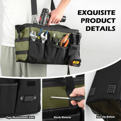 Heavy Duty Tool Bag, 15 Inch Portable Tool Organizer with Adjustable Shoulder Strap, Tactical Tool Tote with Large Zipper Storage