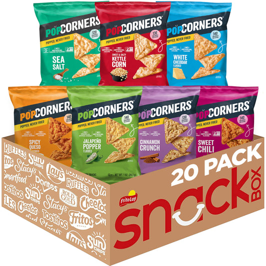 PopCorners Popped Corn Chips, 7 Flavor Variety Snack Pack, 1 oz Bags, (20 Pack), Gluten Free, No Artificial Colors, No Artificial Flavors