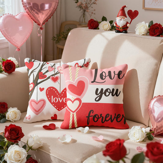 OHOME Valentines Day Decorations -Valentine's Pillows Covers 18x18 Inch Heart Throw Pillows - Valentines Decor Party Favors Supplies Accessories Indoor Outdoor for Galentines Day Home Couch Office