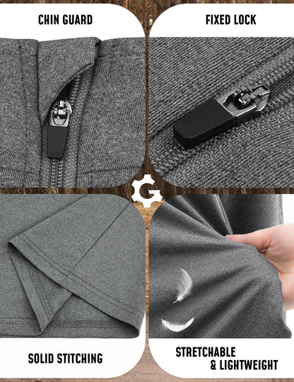 3Pack Quarter 1/4 Zip Pullover Men Dry Fit Sweatshirts Long Sleeve 1/2 Half Zip Running Athletic Golf Work Out Gym Fishing Shirt Quick Dry Outdoor Active Sports Shirts Gray Blue L