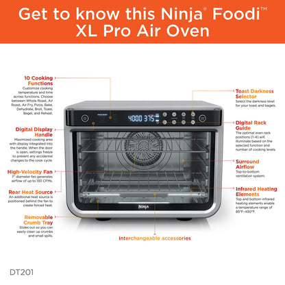 Ninja Air Fryer & Toaster Oven | Foodi Series, XL Pro Air Oven Kitchen Countertop Convection | 10-in-1 Functions | Fits a 5-lb Chicken & Sheet Pan of Vegetables | 1800 Watts | Stainless Steel | DT201