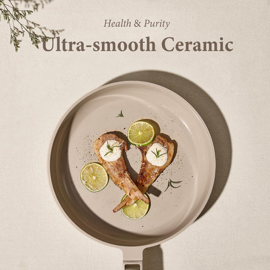 CAROTE Ceramic Cookware Set Nonstick, 14pcs Pots and Pans Set Nonstick, Non-Toxic & PFAS-Free, Dishwasher, RV/Camping Cookware Set, Cooking Pots with Lids, Light Taupe