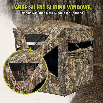 TIDEWE Hunting Blind 270°Full See Through with Windproof Curtain, Silent Magnetic Door & Sliding Windows, 2-3 Person Pop Up Ground Blind with Carrying Bag, 300D Portable Tent(Camouflage)