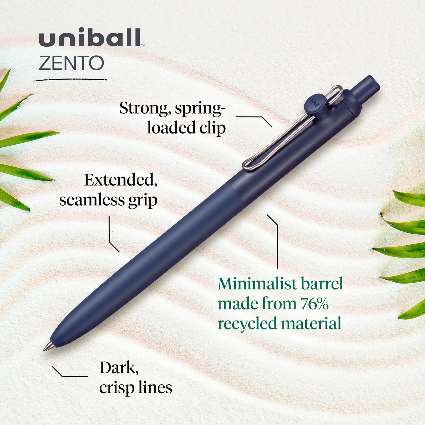 uni-ball Zento Gel Ink Rollerball Pens, 12 Black Medium Point Smooth Writing Pens, Colored Japanese Pens, Muted Colors