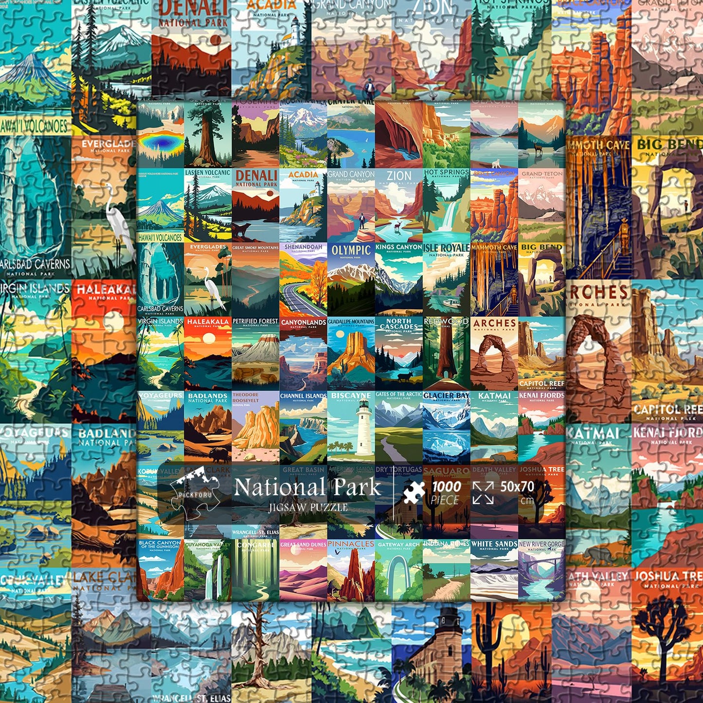 National Parks Puzzle for Adults 1000 Pieces, Travel Poster Landscape Puzzle Including Zion Yellowstone Yosemite, Nature Jigsaw Puzzles Scenery Mountain Scene