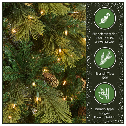 National Tree Company 7.5 ft Pre-Lit Carolina Pine Artificial Christmas Tree, 750 Clear Lights, 1,399 Tips, Includes Stand, Green