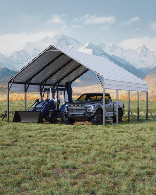 Garveelife 20'x20'x13' Metal Carport for 2 Cars, Heavy Duty Steel Frame for All Weather, Permanent Shelter for Boats, Full-Sized Pickup Trucks, and Tractors, N.W. 800 Lbs