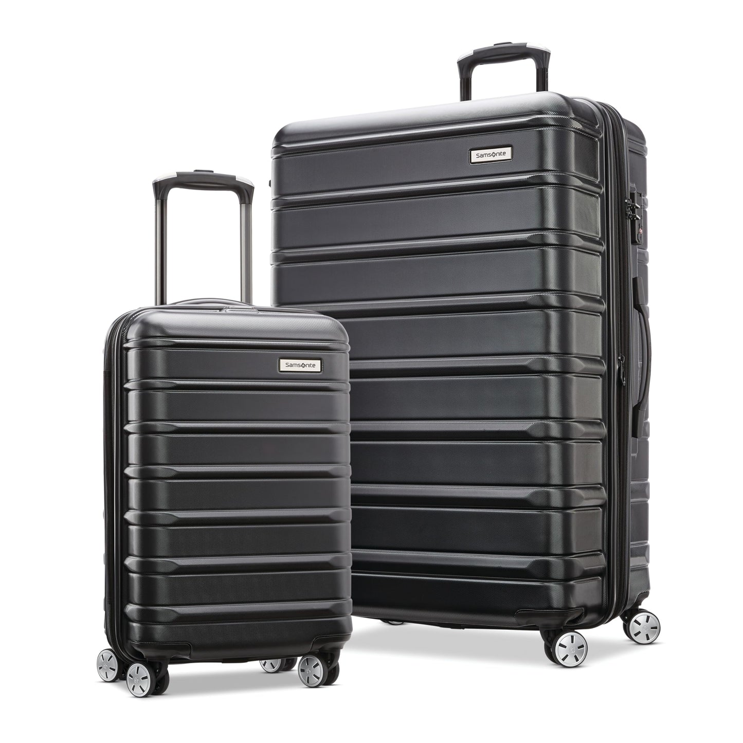Samsonite Omni 2-2 Piece 19/28 Hardside Luggage with 360° Spinner Wheels - Scratch Resistant Hardshell - TSA, Airline-Approved - Expandable Polycarbonate Lightweight - Midnight Black