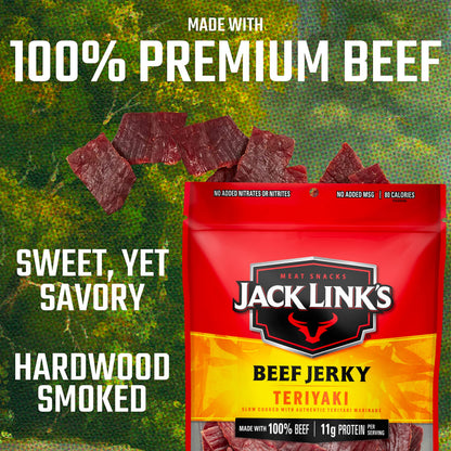 Jack Link's Beef Jerky, Teriyaki, Large Jerky Bags – Flavorful Meat Snacks, Ready to Eat Protein Snacks with 11g of Protein, Made with 100% Beef, Keto, Paleo & Carnivore Diet Ready – 9 Oz. (Pack of 2)