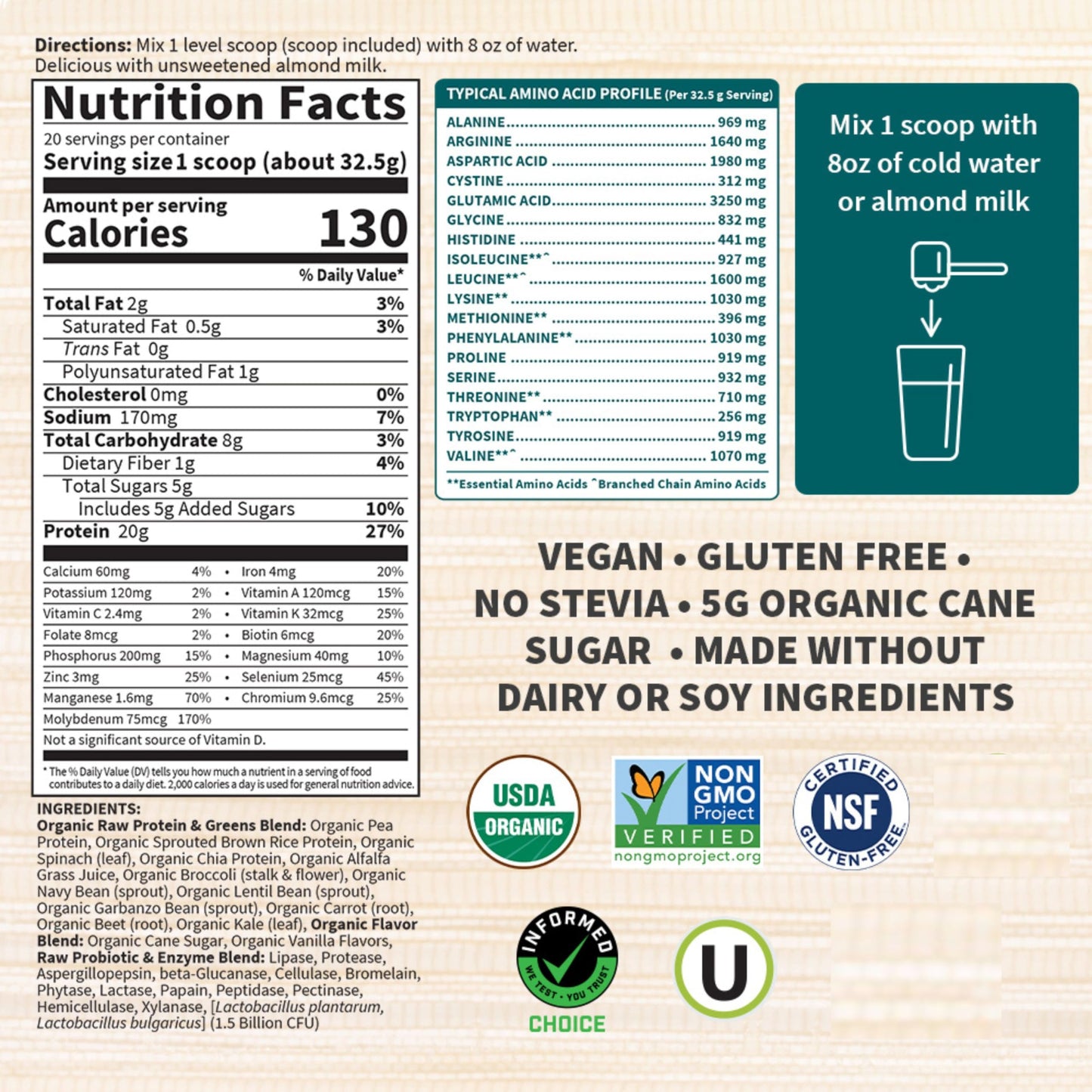 Garden of Life Raw Organic Protein & Greens Lightly Sweet, Vegan Protein Powder for Women and Men, Plant and Pea Protein, Greens, Probiotics, Gluten Free Low Carb Shake Made Without Dairy 20 Servings