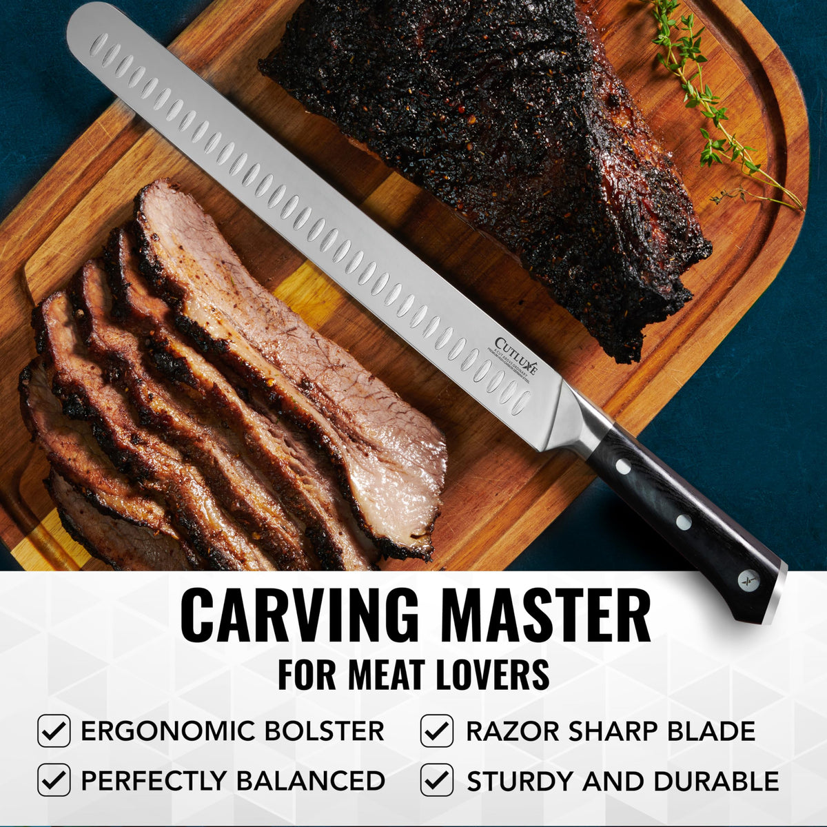 Cutluxe Brisket Knife – 12" Carving & Slicing Knife for Meat & BBQ – Razor Sharp German Steel, Sheath Included, Ergonomic Full Tang Handle Design, Grilling Gifts for Men – Artisan Series