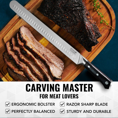 Cutluxe Brisket Knife – 12" Carving & Slicing Knife for Meat & BBQ – Razor Sharp German Steel, Sheath Included, Ergonomic Full Tang Handle Design, Grilling Gifts for Men – Artisan Series