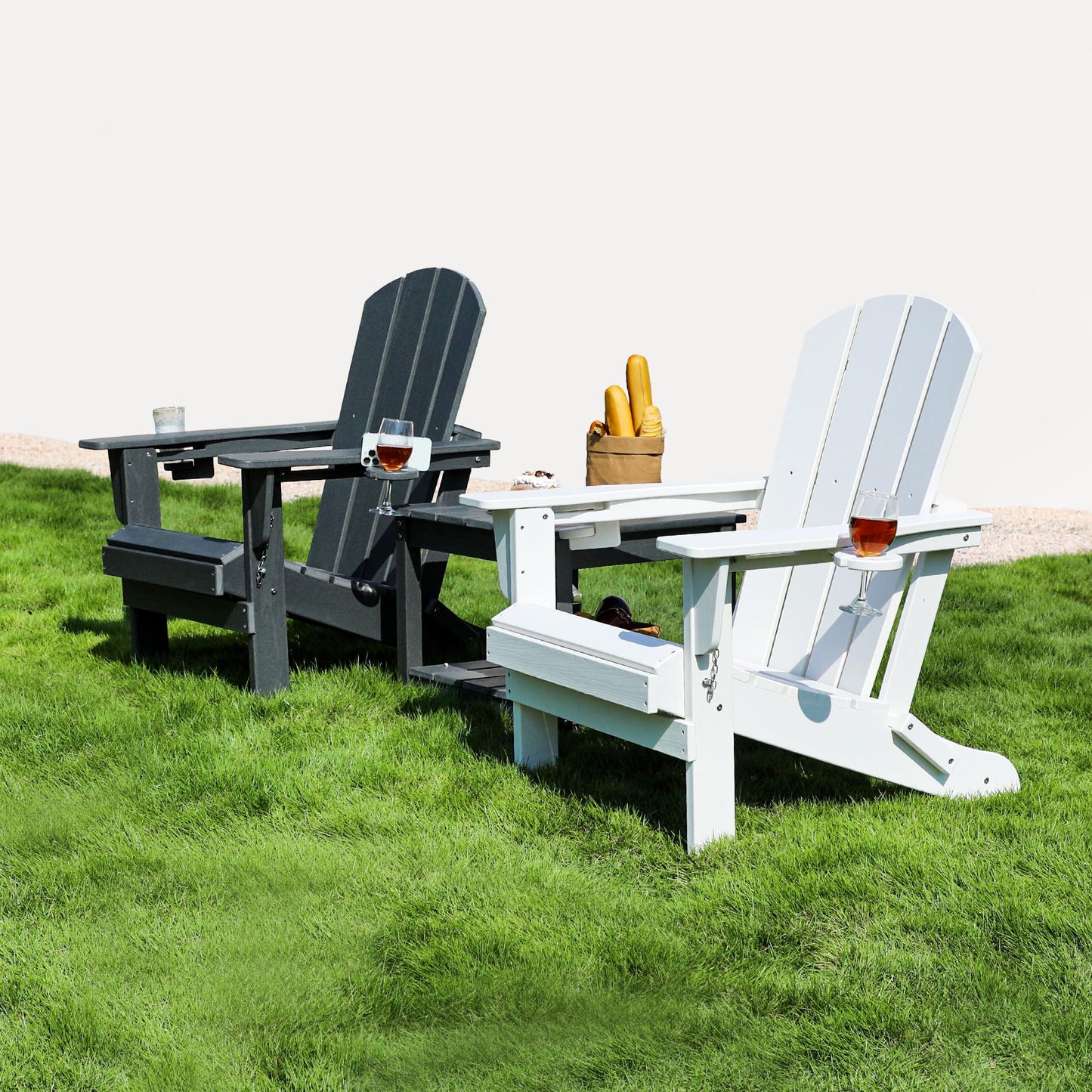 SERWALL Adirondack Chair with Cup Holders - Composite Adirondack Chairs HDPE Outdoor Chairs All Weather Use- White