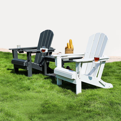SERWALL Adirondack Chair with Cup Holders - Composite Adirondack Chairs HDPE Outdoor Chairs All Weather Use- White