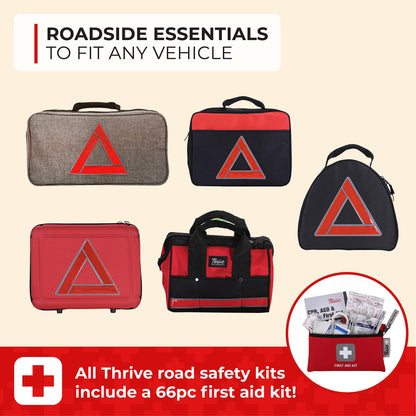 Thrive Car Emergency Kit & Roadside Emergency Car Kit - 104-Piece Set, Red Canvas Bag, Universal Fit - Jumper Cables, Escape Hammer & Tire Gauge - Road Trip Essentials & Emergency Supplies