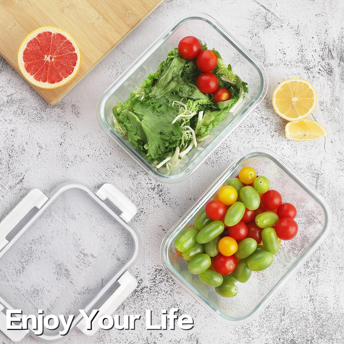 HOMBERKING 24pc Glass Food Storage Containers with Lids, Glass Meal Prep Containers with Leak Proof Snap Lock Lids, Airtight Bento Lunch Boxes, Kitchen Storage (12 lids & 12 Containers) - White