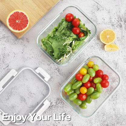 HOMBERKING 24pc Glass Food Storage Containers with Lids, Glass Meal Prep Containers with Leak Proof Snap Lock Lids, Airtight Bento Lunch Boxes, Kitchen Storage (12 lids & 12 Containers) - White