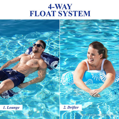 Waterlife 4-in-1 Pool Hammock 2-Pack, Inflatable Pool Chair Float, Water Hammock (Saddle, Lounge Chair, Hammock, Drifter), Navy & Light Blue